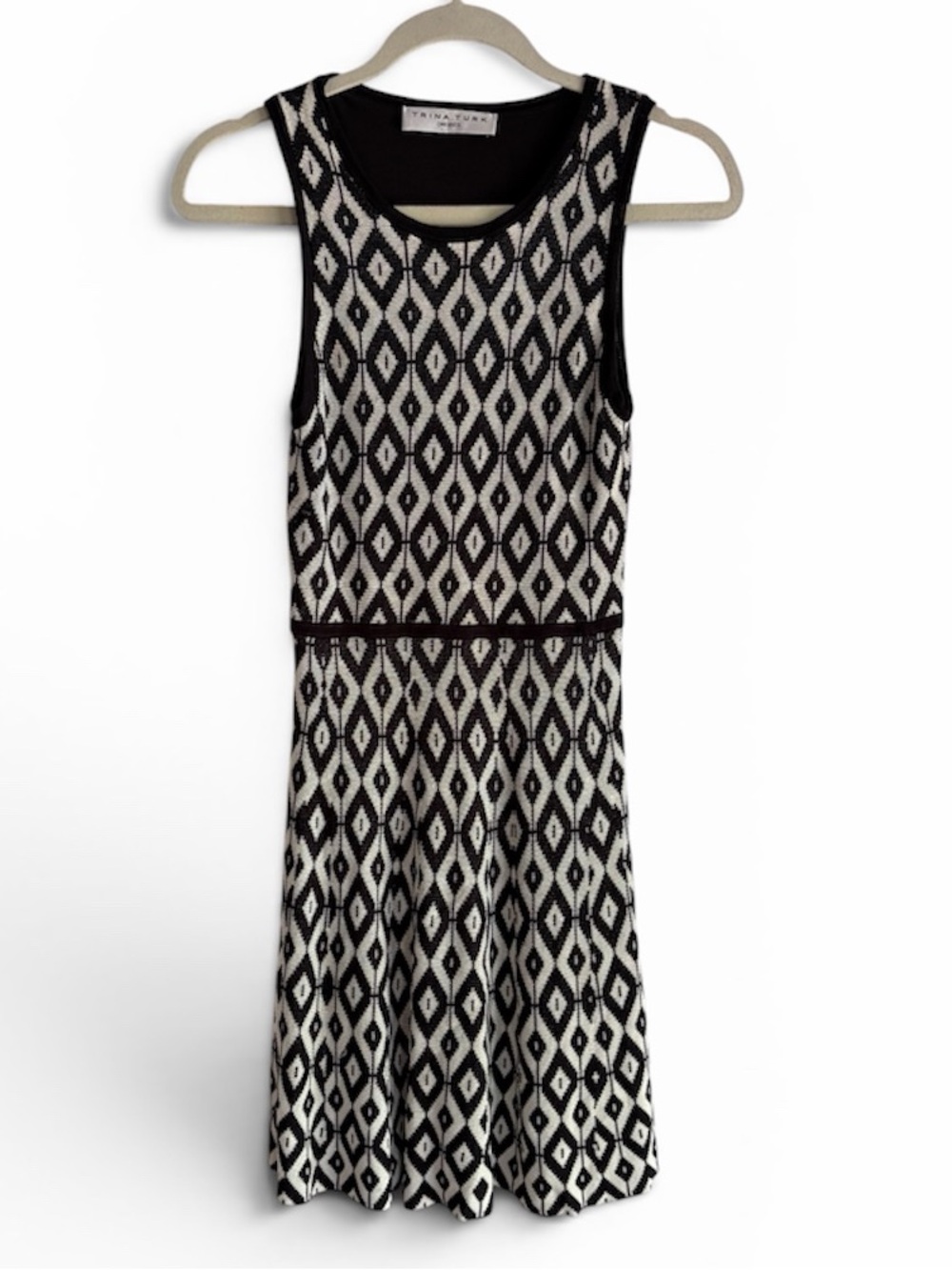 Trina Turk Huxley Black and White Diamond Print Sleeveless Knit Dress Size XS